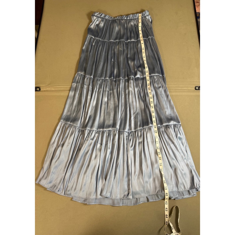 Philosophy Sky Blue Tiered Satin Maxi Skirt Women Medium Excellent
